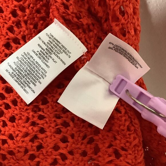 Vintage Y2K Red Orange Open Knit Beachy Bohemian Festival Cardigan PL - Picture 5 of 8